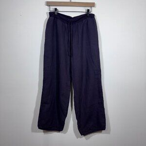 Flax Women's Linen Wide Leg Cropped Pants Sz S Purple Elastic Waist Lagenlook
